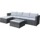 EVRE Grey Rattan Outdoor Garden Furniture Set Miami Sofa Coffee Table, Foot Stool Rattan with Premium Cover