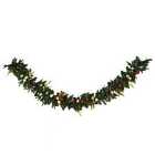 Bon Noel 9ft Green Artificial Christmas Garland with Pine Cones, Gold Baubles & Leaves
