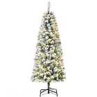 Bon Noel 5Ft Prelit Snow Flocked Christmas Tree with Light Xmas Decoration Green