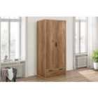 Birlea Stockwell 2 Door 1 Drawer Wardrobe Rustic Oak Effect