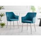 Furniture Box 2x Calla Blue Velvet Dining Chairs Blue/Chrome