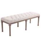 HOMCOM 3 Seater Bench Button Tufted Upholstery Cream Wood Finish Legs