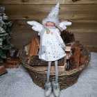 60cm Sitting Christmas Angel with Dangly Legs in Silver