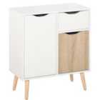 HOMCOM Storage Cupboard With Drawer Two Tone White And Natural Wood Finish
