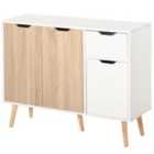 HOMCOM Floor Standing Storage Cabinet With Drawer White And Natural