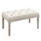 HOMCOM Accent Bench Button Tufted Upholstered Foot Stool Linen Touch Cream