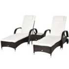 Outsunny Rattan Sun Lounger Set with Side Table - Brown