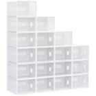 HOMCOM 18Pcs Clear Shoe Box For UK/Eu Size Up To 12/46 With Magnetic Door For Women/Men, 28 X 36 X 21Cm