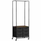 HOMCOM Industrial Hanging Clothes Rail With 6 Fabric Drawers Rustic Brown