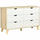HOMCOM Wide 6-drawer Chest Of Drawers With Wood Legs White And Light Brown