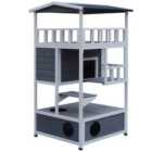 Pawhut 3-Tier Cat House W/ Tilted Roof & Bottom Tray w/ Elevated Base - Grey