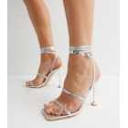 Public Desire Silver Diamanté Strappy Stiletto Heel Sandals