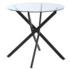 HOMCOM Small Breakfast Dining Table Round Clear Glass Top Black Metal Frame