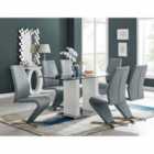 Furniture Box Florence White High Gloss And Glass Dining Table With 6 x Elephant Grey Willow Chairs Set