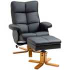 HOMCOM Recliner Chair and Footstool PU Leather Wooden Base Black