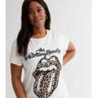 Curves Cotton White Leopard Lips Rolling Stones Logo T-Shirt
