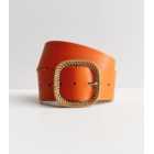 Orange Leather-Look Woven Buckle Belt