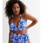 Curves Blue Tropical Spot Triangle Bikini Top