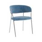 Premier Housewares Dining Chair Light Blue Velvet Chrome Finish Metal