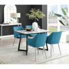 Furniture Box Carson White Marble Effect Dining Table and 4 Blue Calla Silver Leg Chairs