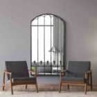 MirrorOutlet Extra Large Apartment Antique Black Metal Arch Shaped Decorative Window Large Wall Mirror 160 x 85cm