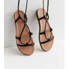Black Leather-Look Strappy Footbed Sandals