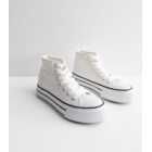 White Double Stripe Canvas High Top Trainers