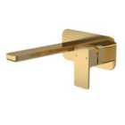 Nuie Windon Wall Mounted 2 Tap Hole Basin Mixer With Plate - Brushed Brass