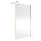 Nuie 1100mm Outer Framed Wetroom Screen With Support Bar - Brushed Brass