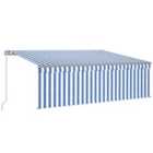 vidaXL Manual Retractable Awning With Blind 4.5X3M Blue & White