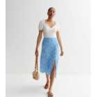 Blue Spot High Waist Split Hem Midi Skirt