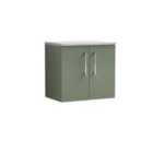 Nuie Arno 600mm Wall Hung 2 Door Vanity & Bellato Grey Laminate Top Satin Green