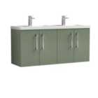 Nuie Arno 1200mm Wall Hung 4 Door Vanity & Double Polymarble Basin Satin Green