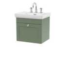 Nuie Classique Wall Hung 1-Drawer Unit & Basin with 3 Tap Holes - Satin Green