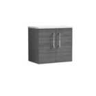 Nuie Arno 600mm Wall Hung 2 Door Vanity & Sparkling White Laminate Top Anthracite