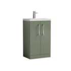 Nuie Arno Compact Floor Standing 2 Door Vanity & Ceramic Basin - Satin Green