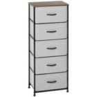 HOMCOM 5 Drawer Fabric Chest Of Drawers with Wooden Top For Closet Hallway - Grey