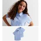 Girls 2 Pack Pale Blue Short Sleeve Regular Fit School Shirts