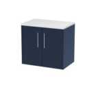 Hudson Reed Juno 600mm Wall Hung 2 Door Vanity & Sparkling White Laminate Top - Electric Blue