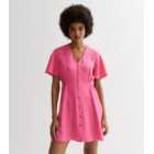 Bright Pink Button Front Mini Dress