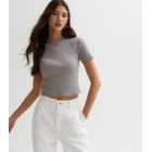 Grey Cotton Short Sleeve Crop T-Shirt