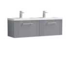 Nuie Deco 1200mm Wall Hung 2 Drawer Vanity & Double Polymarble Basin - Satin Grey