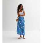 Tall Blue Floral Midi Wrap Skirt