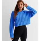 Girls Blue Cable Knit Crop Jumper