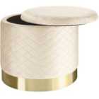 Coco Upholstered Velvet Look With Storage Space Stool - Cream