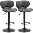 HOMCOM Bar Stool Set Of 2 PU Leather Adjustable Height Armless Chairs - Dark Grey