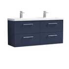 Nuie Arno 1200mm Wall Hung 4 Drawer Vanity & Double Ceramic Basin Electric Blue