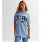 Blue Acid Wash Nirvana Angel Oversized Logo T-Shirt