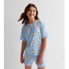 Girls Pale Blue Otter Short Pyjamas Set