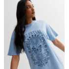 Blue Acid Wash Cotton Celestial Logo T-Shirt